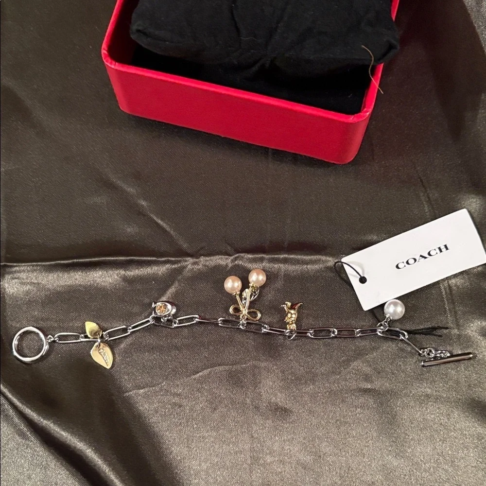 Coach Gold and Silver Charm Bracelet with fresh water pearls
